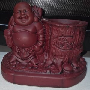 Vintage Chinese Laughing Happy Buddha Figure Statue Planter Candle Holder